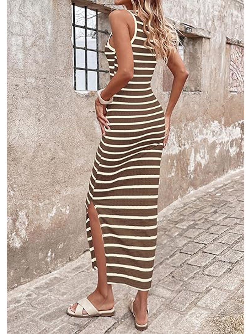 PRETTYGARDEN, Sundresses, Summer Stripe Knit Maxi Dress for Women