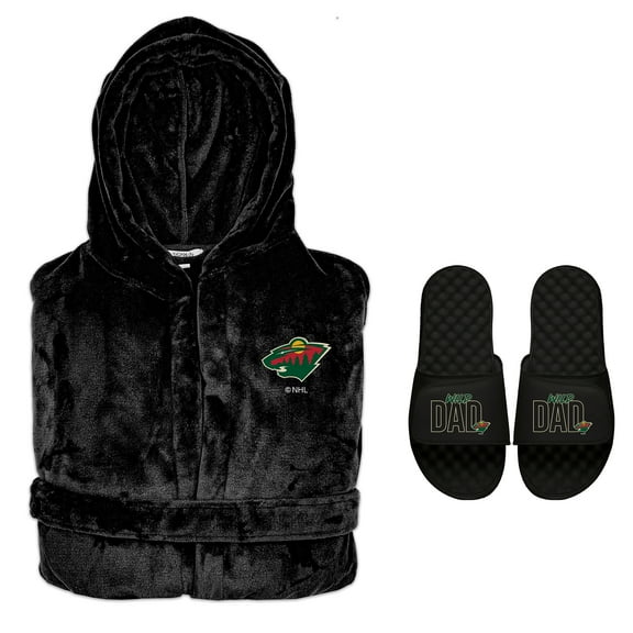Men's ISlide Minnesota Wild Dad Robe & Slide Sandals Bundle