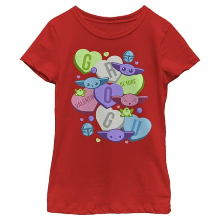 Girl's Star Wars: The Mandalorian Valentine's Day The Child Floating Candy Hearts Graphic Tee Red X Small