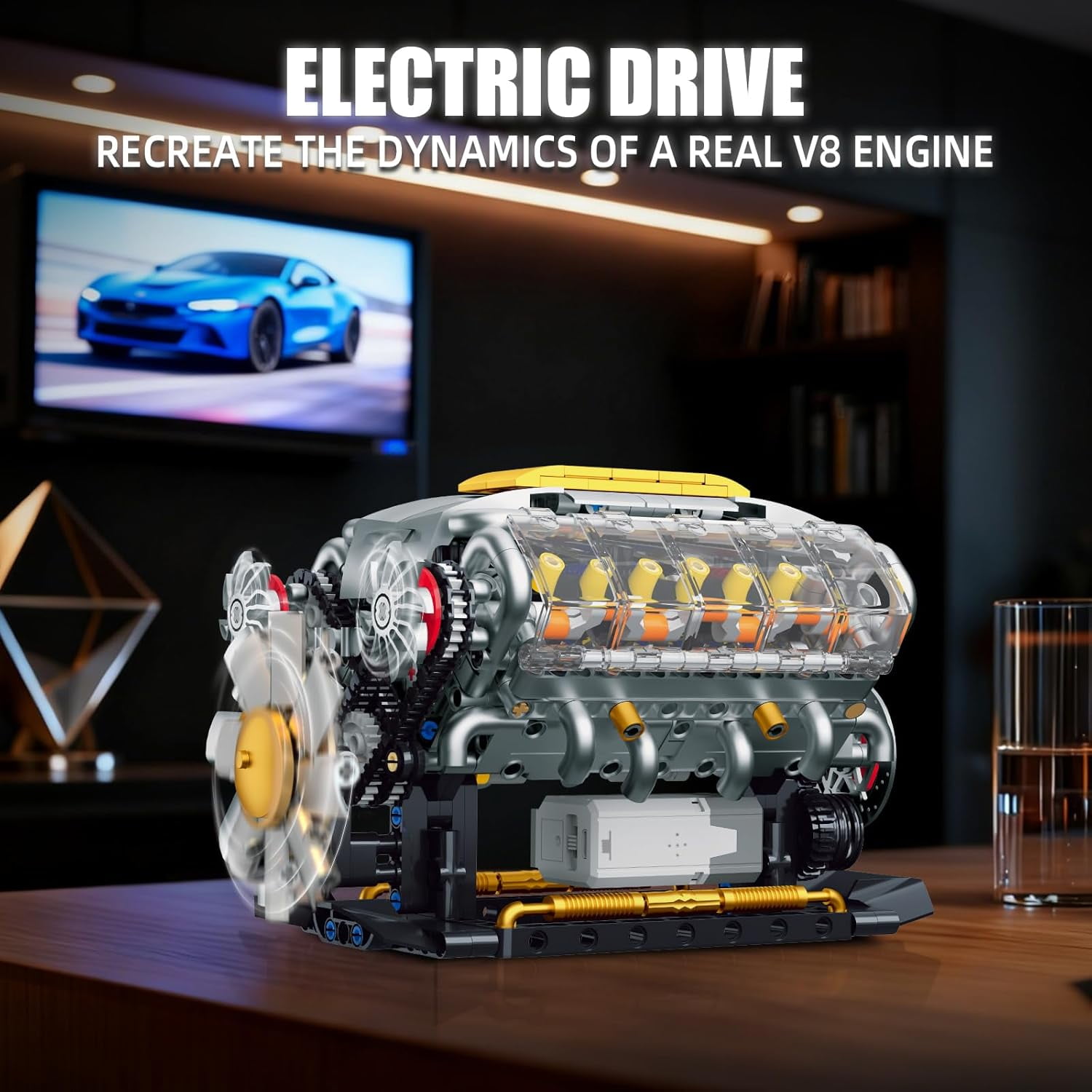 V8 Engine Model Kit that Runs, Build Your Own Mini Visible Car Motor, Physical Science Experiment Building Set for Adults & Teens, STEM Toy (703 PCS)