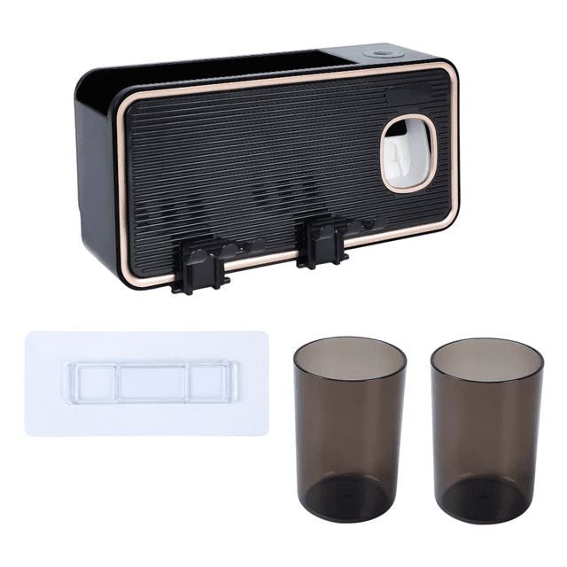 Porta Cepillos De Pared Organizador Con Dispensador De Pasta, Negro bordos Rosa