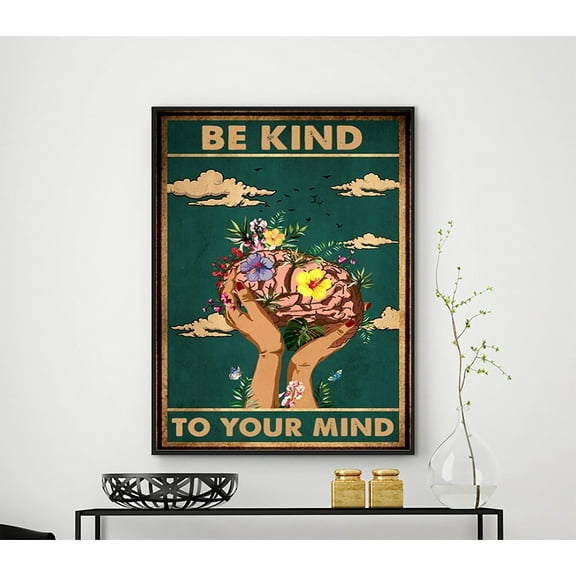 Be Kind To Your Mind Vintage Poster, Mental Health Awareness Poster, Therapy Counseling Wall Art,Painting Art, Dining Room Wall Decor Ideas, Art Deco Frameless 8x10inch