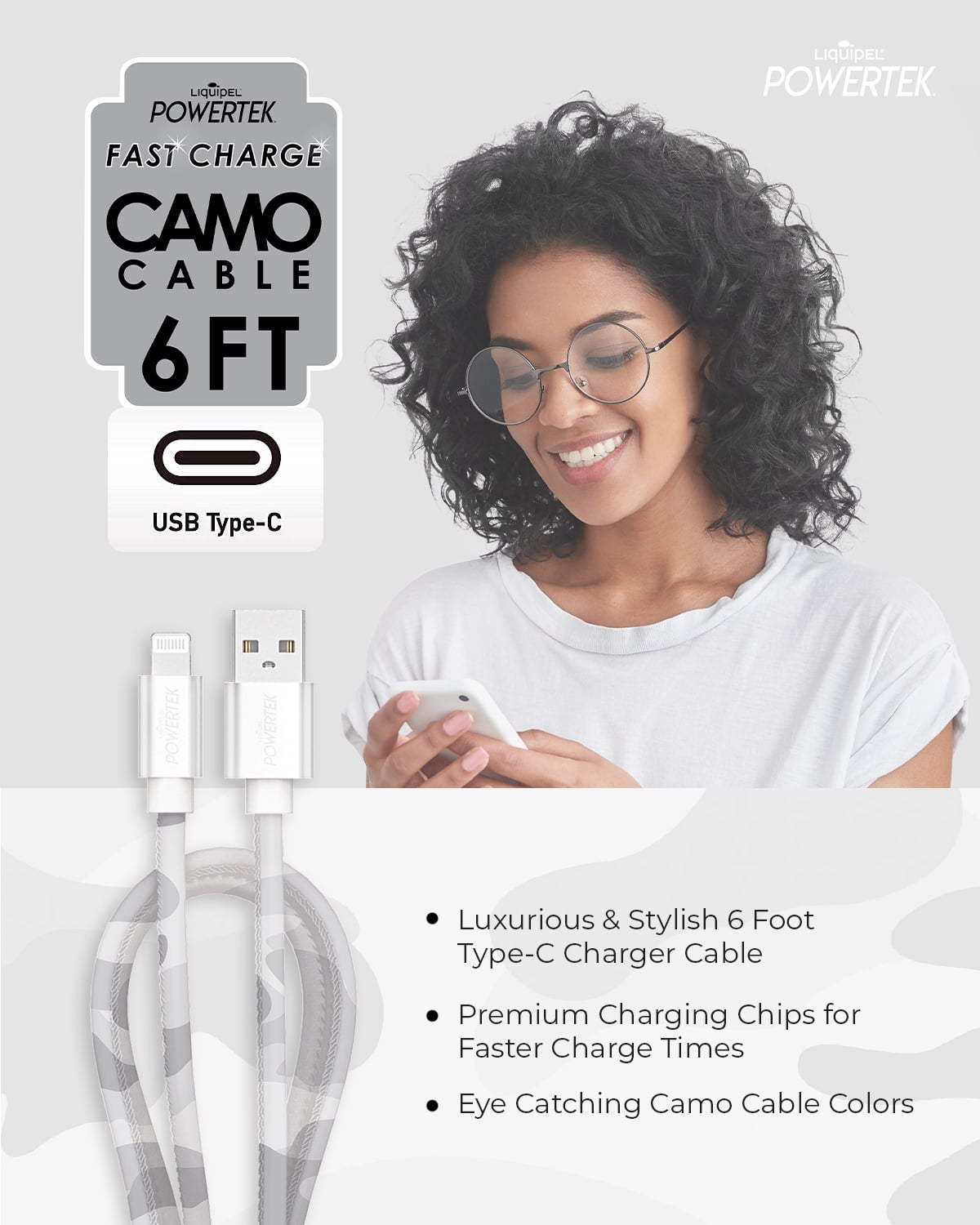 Liquipel Powertek Type C Cable Camo - Gray