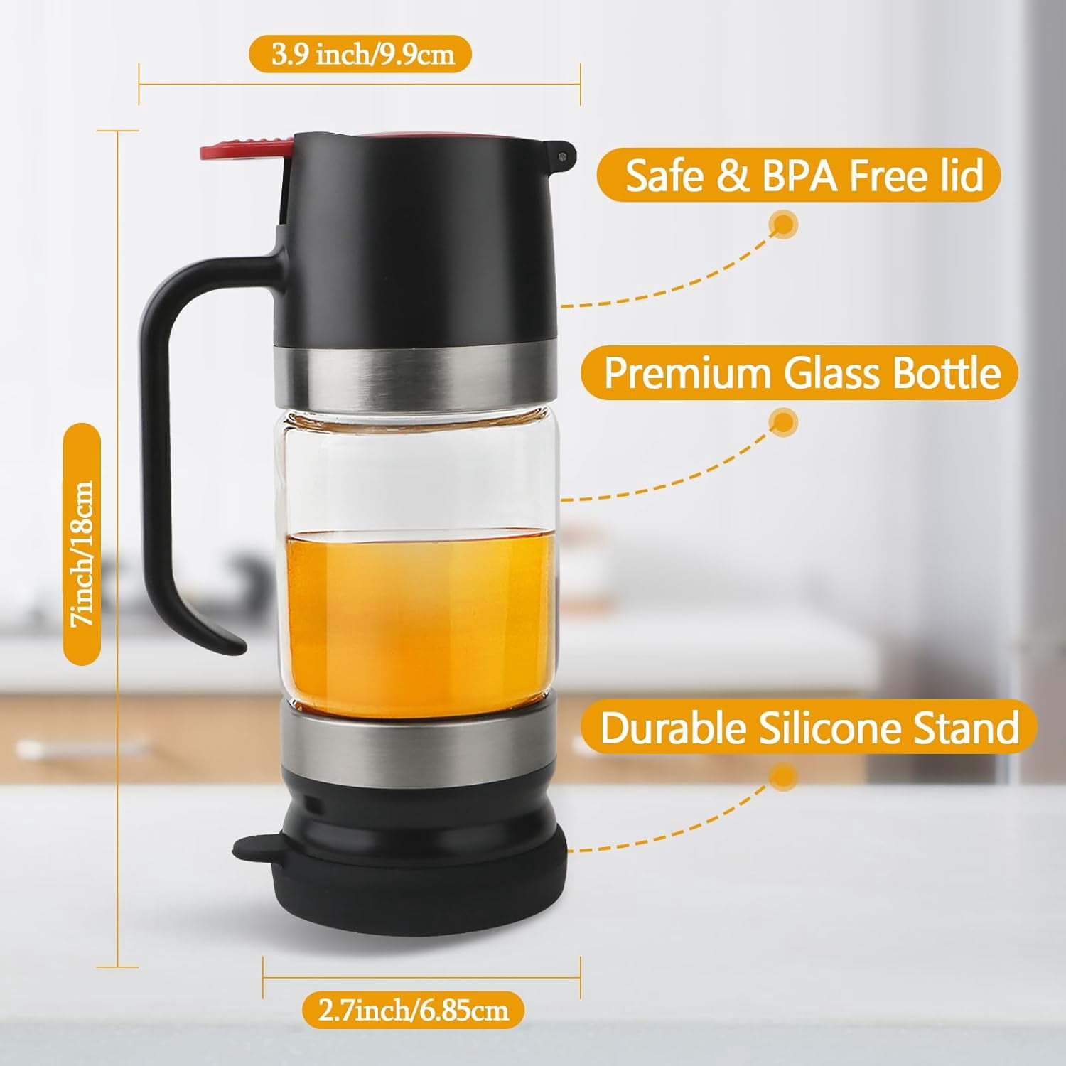 Glass Honey Dispenser,10 OZ Pot with Handle,No Drip Container Jar,Maple Syrup Dispenser,Ideal for and Syrup,Black base