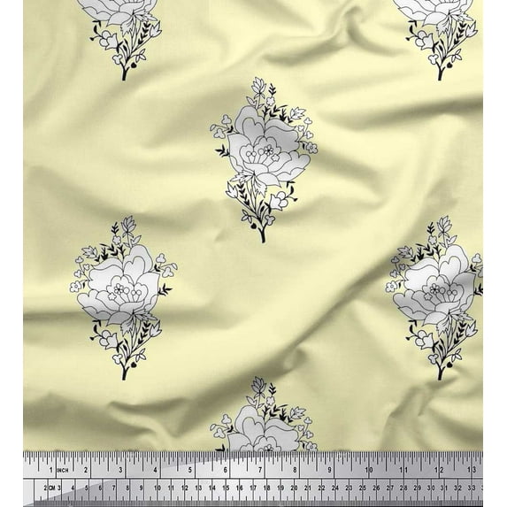 Soimoi Cotton Jersey Fabric Leaves & Floral Block Print Fabric by The Yard 58 Inch Wide