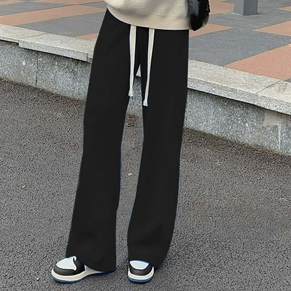 Delayuji Petite Sweatpants for Women Loose High Waist Pressure Stripes Hundred Folds Wide Slimming Down Drag Straight Leg Casual Pants Fleece Lined Pants Women Black L