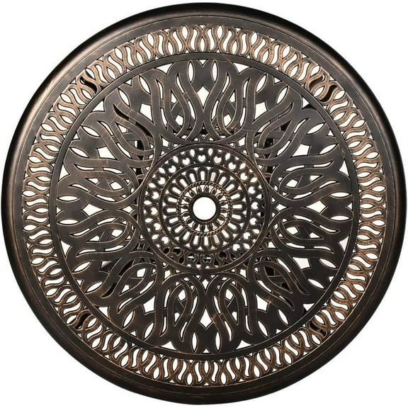 Bistro Table Set, Outdoor Patio Anti-Rust Cast Aluminum Table Set with 2.0" Umbrella Hole, Floral Carving Design-Antique Bronze