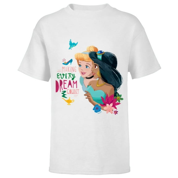 Disney Princess Cinderella Jasmine Making Every Dream Count - Short Sleeve T-Shirt for Kids - Customized-White