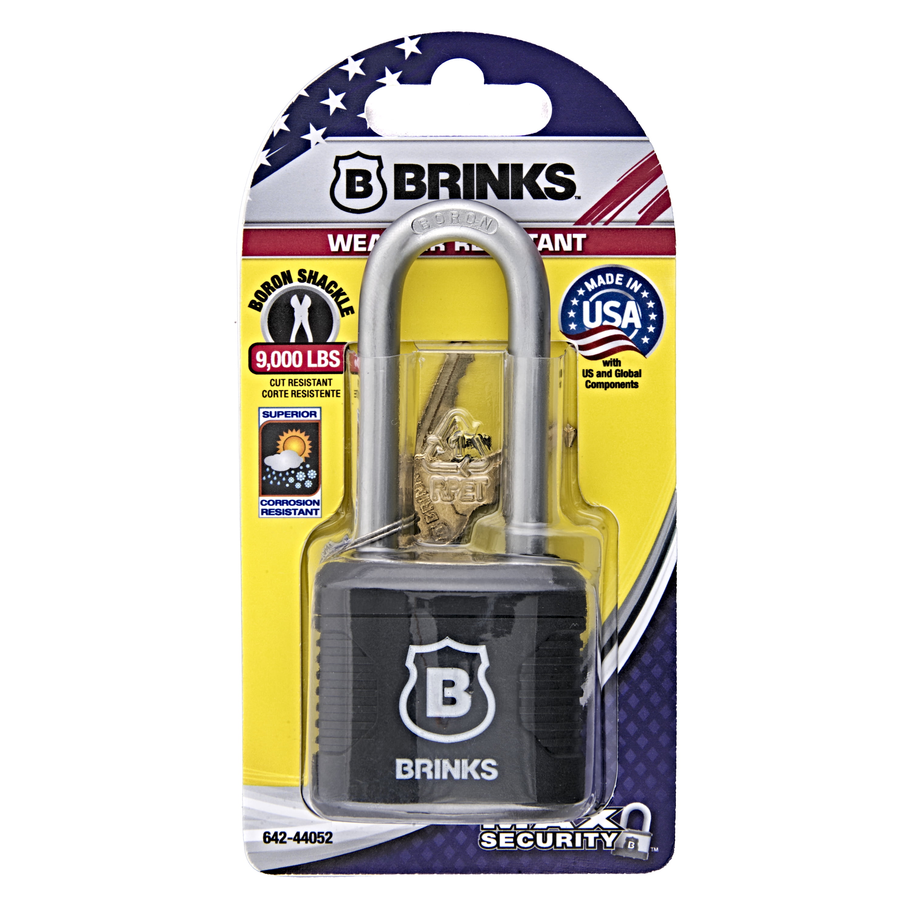 (6 pack) Brinks 1-3/4 in. (44mm) Weather-Resistant Laminated Steel Keyed Padlock with 2-1/2 in. (64mm) Long Boron Shackle