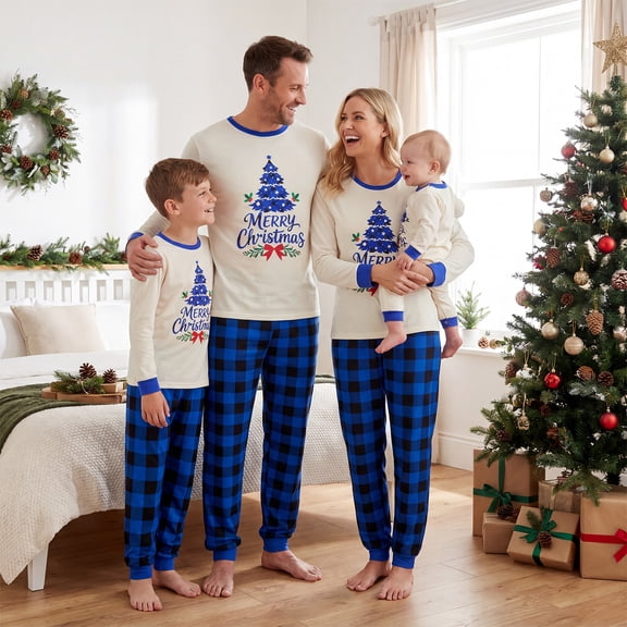AceBaby Christmas Family Matching Pajamas Set Tree and plaid Print Holiday Sleepwear Loungewear PJs