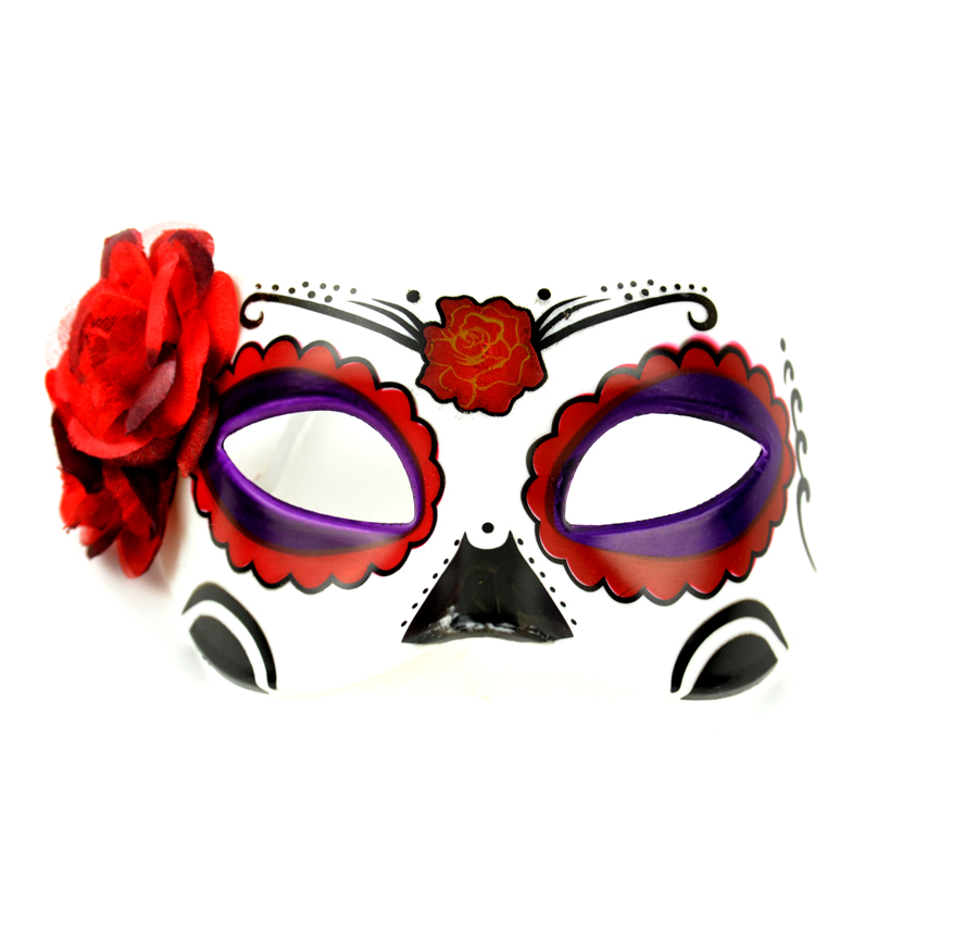 7" Vibrantly Colored Day of the Dead Half Mask