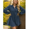 thumbnail image 3 of Zilcremo Women's Long Sleeve Babydoll Denim Dress Button Down Jean Shirt Dress with Pockets, 3 of 5