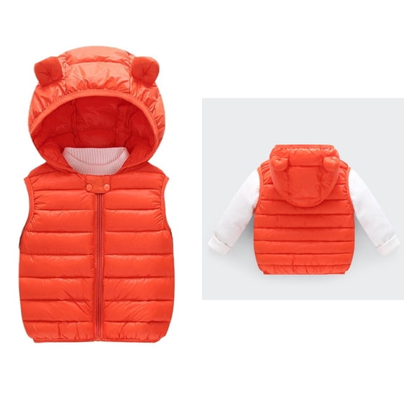 Toddler Puffer Vest Toddler Boys Girls Winter Vest Bear Ear Hooded Jacket Zipper Windproof Jacket Outwear Winter Warm Outwear Jacket Vest for Boys 18-24 Months