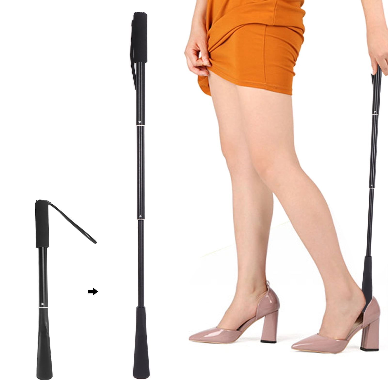 Tebru Long Handle Shoe Horn for Seniors Portable Retractable Long