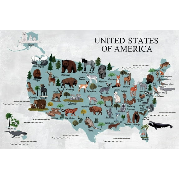 Marmont Hill Animals Map Canvas Wall Art
