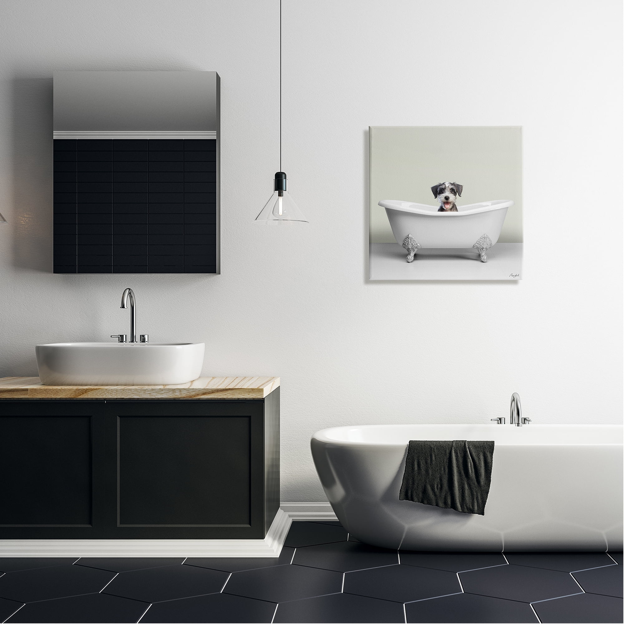 Stupell Industries Pastel Puppy in Bathtub Animals & Insects Painting Gallery Wrapped Canvas Art Print Wall Art, 24 x 24