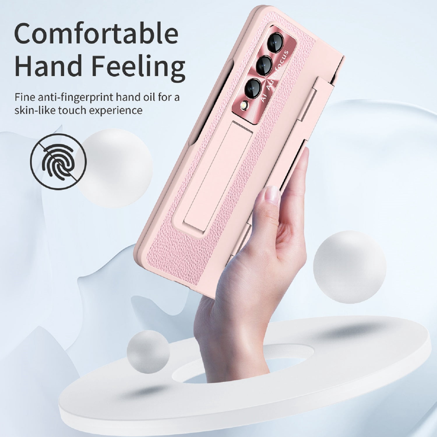 TECH CIRCLE Galaxy Z Fold 3 Case, Ultra-Thin Luxury PU Leather Hard PC Kickstand Anti-Scratch Shockproof Hinge Protection Case Support Wireless Charging for Samsung Galaxy Z Fold 3 5G, Pink