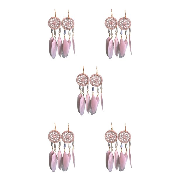 Jumpingount Pendientes bohemios, pendientes colgantes, 1 par con diseño de atrapasueños, cómodo regalo de cumpleaños para mujeres y niñas, Rosa 5Conjunto