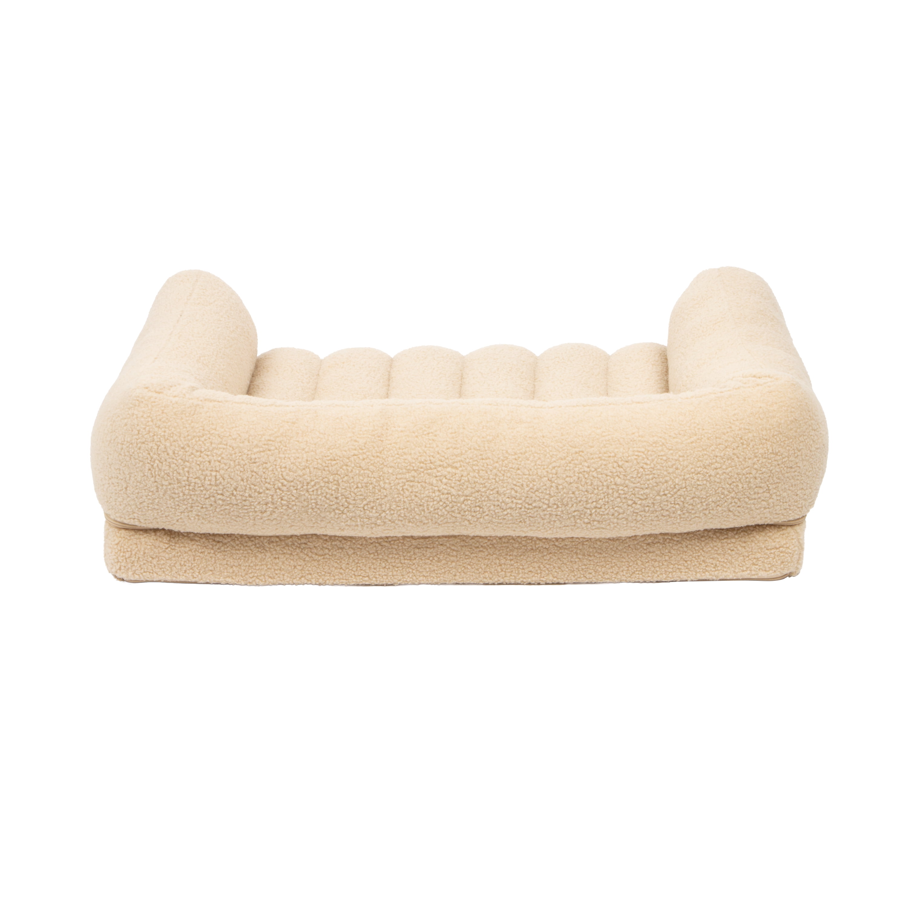 SportPet Designs Quilted Sherpa Sofa-Style Pet Bed Lounger, Tan, Large, 35 in x 25.5 in x 8 in