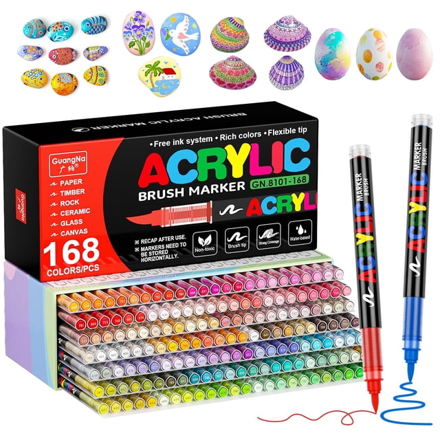 Marcadores de pintura acrílica DICEKOO, 168 colores, punta de pincel, impermeables