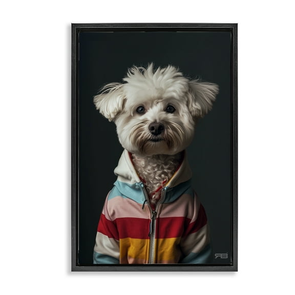 Stupell Industries Terrier Dog with Windbreaker Animals & Insects Painting Black Floater Framed Canvas Art Print Wall Art, 17 x 25