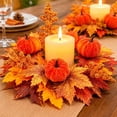 thumbnail image 5 of Halloween Candle Holder Wreath, Fall Candle Rings, Fall Decor Pumpkins, Artificial Fall Leaves, 2 Pack 11 X 3 Inch Small Candle Wreath for Halloween, Thanksgiving, Harvest Season, 5 of 6