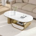 thumbnail image 3 of 47" Oval Coffee Table with Storage Drawer, Modern Luxury Center Table with Curved Profile Design and Storage Shelf for Living Room, Golden White, 3 of 9