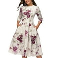 thumbnail image 5 of Robe de Printemps pour Femme à Imprimé Floral à Manches Longues Taille Haute Robes Vintage à Col Rond Robe Trapèze Vestidos Robe Midi pour Dames, 5 of 5