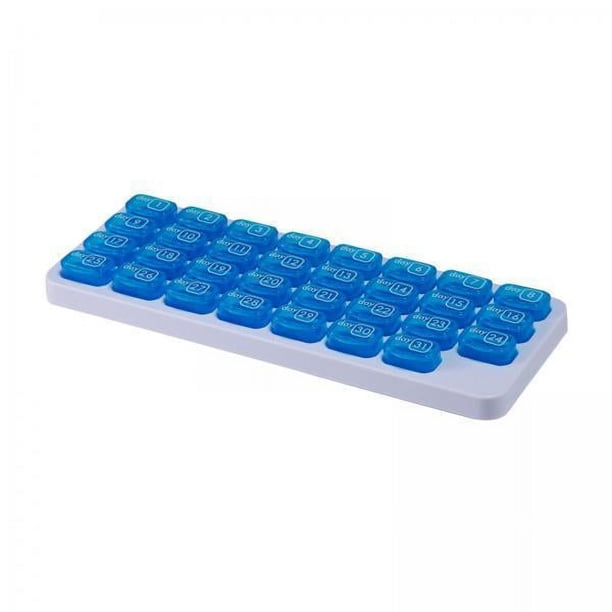 Pastillero 2x31 Rejillas Mensual 31 Días 31 Compartimentos Cápsula De Viaje Ancianos Azul 2 piezas