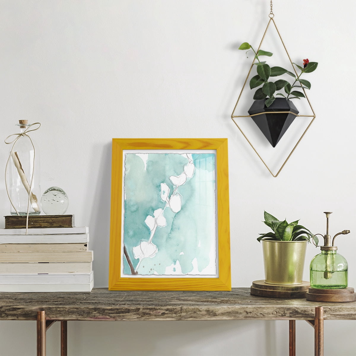 Ginkgo on Dusty Teal V - Framed Print w/glass - Sunflower Yellow