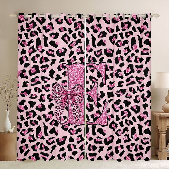 Erosebridal Cheetah Print E Letter Kid Black Out Curtains, Princess Pink Bow Curtains Pack of 2 (42x63 Each)