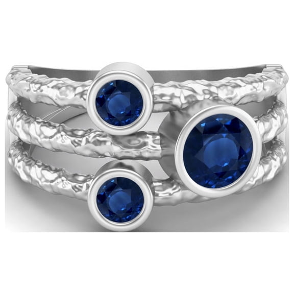 Mooneye 5mm Round Blue Sapphire Split Shank 925 Sterling Silver Trio Stone Women Valentine Ring