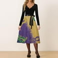 thumbnail image 4 of Hogleaql Womens Mardi Gras Dress Party Vintage V Neck Long Sleeve A-Line Carnival Themed Party Graphic Dresses Swing Belted Comfy Fashion Clothing Yellow S, 4 of 4