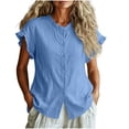 thumbnail image 2 of Neewe Women Loose Casual Short Sleeve Button Up Shirt Solid Color Blouse Round Neck Basic Collared Daily Top, 2 of 5