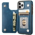 thumbnail image 1 of Leather Flip Wallet Case Card Holder Phone Back Cover for iPhone 12 Pro (Blue), 1 of 6