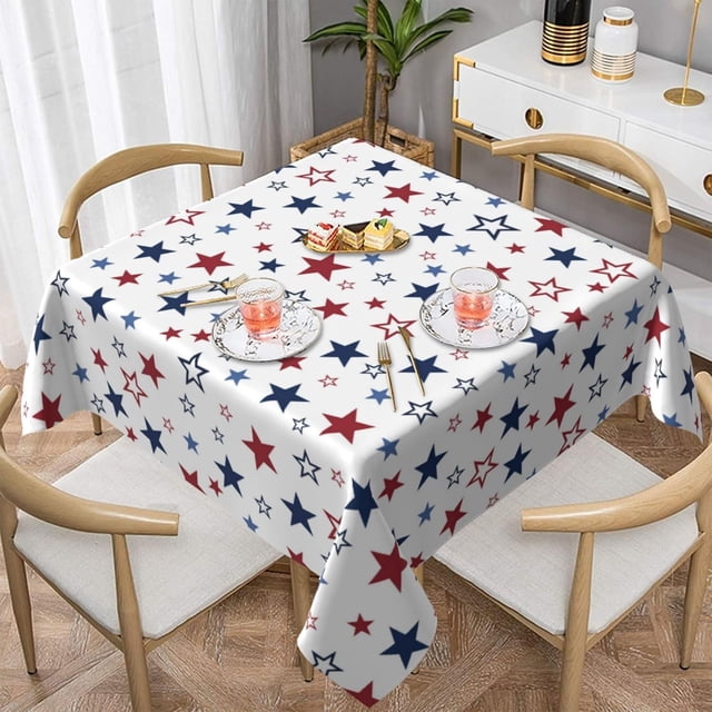 4th of July Tablecloth Square 54x54 Inch,White Red Blue Patriotic Stars Table Cloth,Stain Resistance Polyester American Independence Day Farmhouse Table Covers for Kitchen Dining Party Picnic