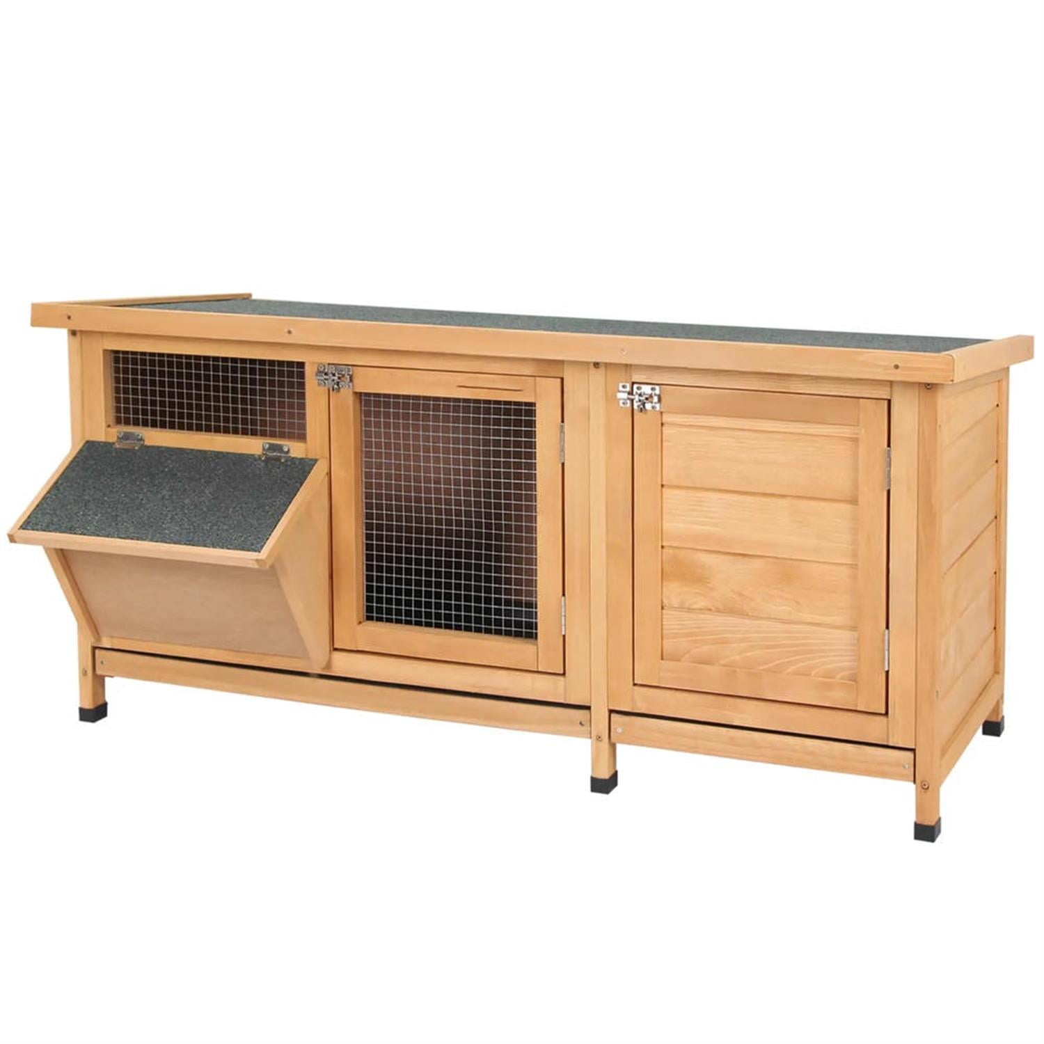 resenkos 44" Outdoor Rabbit Hutch with Waterproof Roof, No Leak Tray and Feeding Trough, Wooden Small Animal Habitat Enclosure Bunny Cage for Bunnies, Guinea Pigs, Yellow