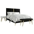 thumbnail image 2 of Castle Place Contemporary Velvet Queen Upholstered Bed with 2 Nightstand and Bench, Black, 2 of 18