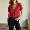 thumbnail image 3 of Cilsoka Summer Tops for Women 2026 Casual V Neck Cotton Linen Shirts Short Sleeve Loose Fit Lightweight Blouse Tunics, 3 of 6