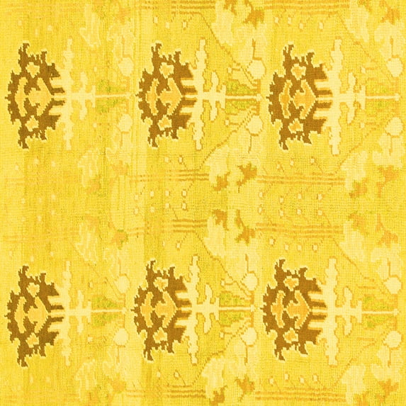 Ahgly Company Indoor Square Oriental Yellow Modern Area Rugs, 7' Square