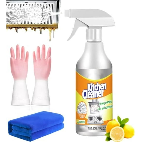 60ml Magic Brush Pro Cleaner, 2025 New Kitchen Spray Cleaner with Cleaning Tools, For Kitchens, Countertop, Range Hoods, Ovens (1)