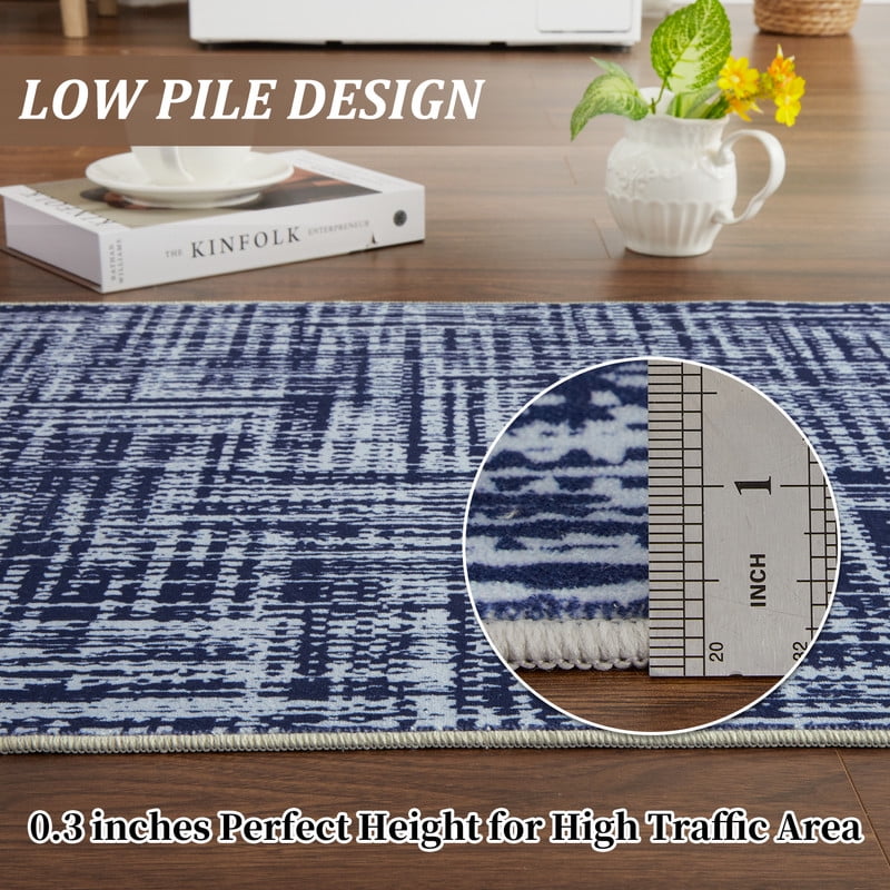 Washable Rug 10x13 for Living Room Modern Abstract Area Rug Non-Slip Large Foldable Stain Resistant Aesthetic Accent Floor Carpet for Home Office, Blue