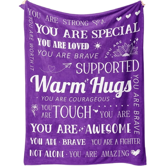 Get Well Blanket - Breast Cancer Gifts for Women, Feel Better After Surgery Gifts, Sympathy Inspirational Healing Blanket (Purple), MTHL005