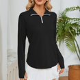 thumbnail image 5 of Women's UPF 50+ Sun Protection Long Sleeve Shirt Quarter Zip Pullover Breathable Quick-Dry Hiking Shirt with Thumb Holes for Outdoor Activities Black L, 5 of 8