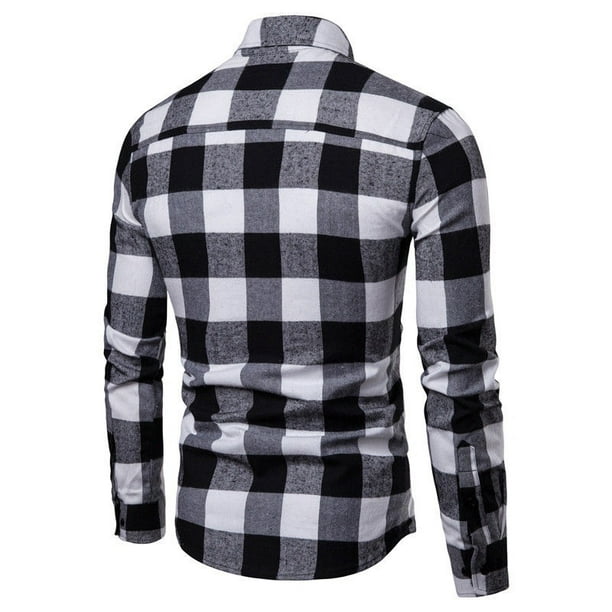 New Mens Long Sleeve Shirt Button Up Business Work Plaid Formal