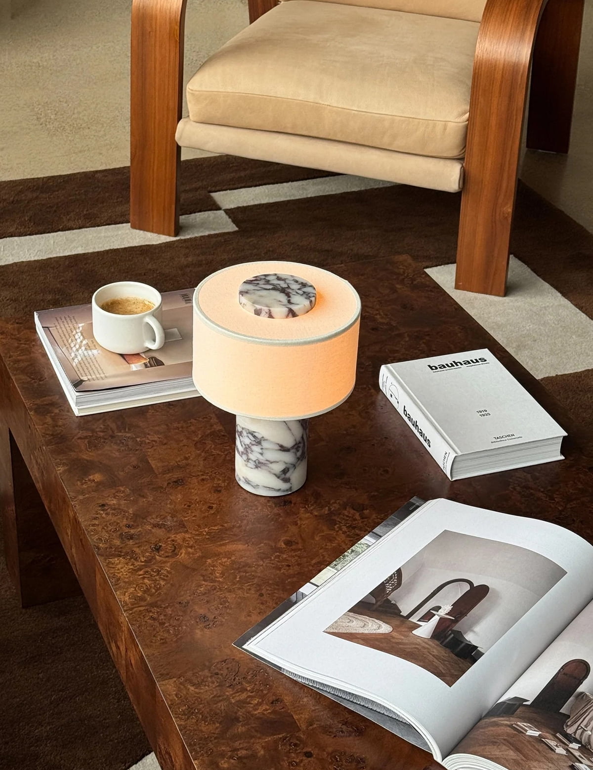Luxury  Rechargeable Touch Marble Table Lamp, Calacatta Viola Natural  Stone & Cylindrical Linen Lampshade, High-End Night Light for Bedroom Bedside, Living, Console