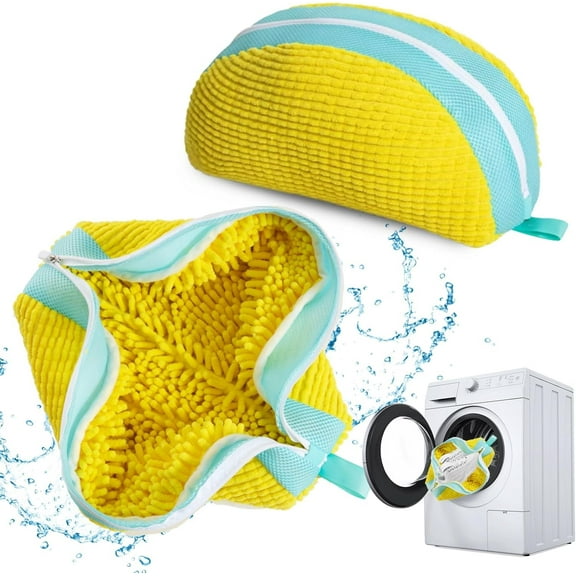 2 Pack Shoe Laundry Bag - Reusable Shoe Cleaning Bag for Washer and Dryer - Durable Zipper - Yellow