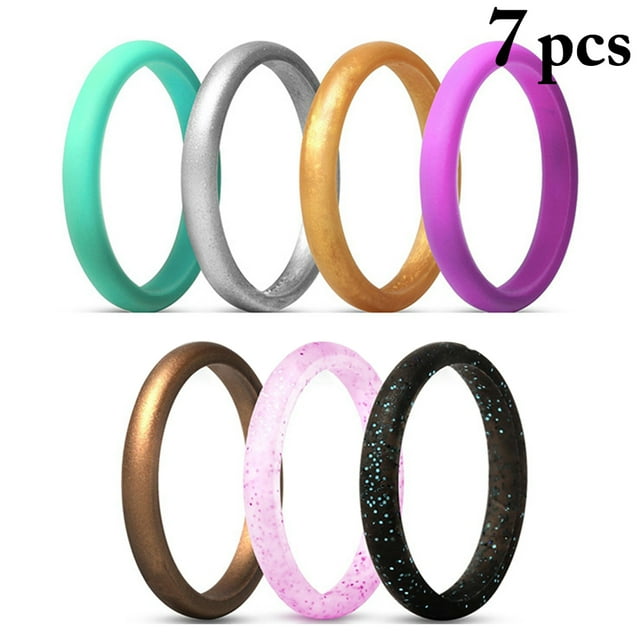 Bangcool 7PCS Silicone Ring Fashion Shimmering Powder Wedding Ring Couple Ring