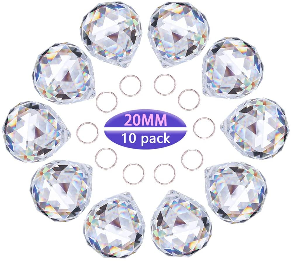 H&D 20pcs Crystal Glass Ball Chandelier Prisms Pendants Parts Beads Hang 20mm 