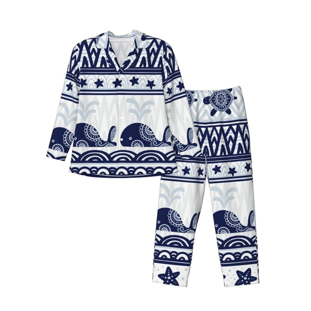 Fotbe Sea Underwater Animals1 Pijama de Hombre con Estampado de Manga Larga, Conjunto de 2 Piezas, Ropa de Dormir Suave y Cómoda con Bolsillos-Small